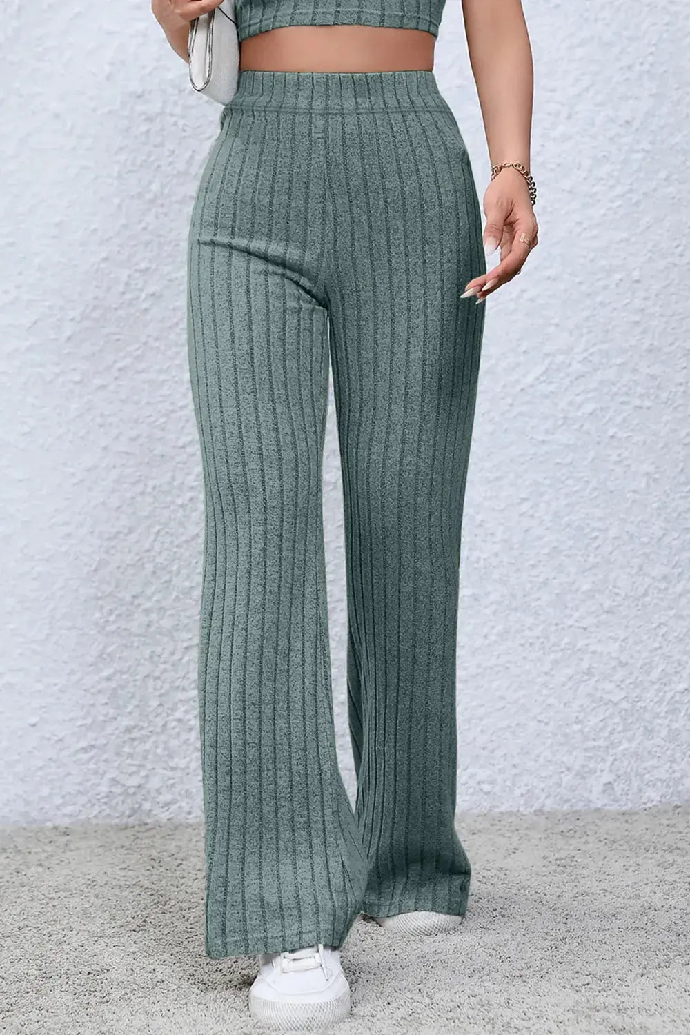 Basic Bae Full Size Ribbed High Waist Flare Pants - Be Bliss Boutique