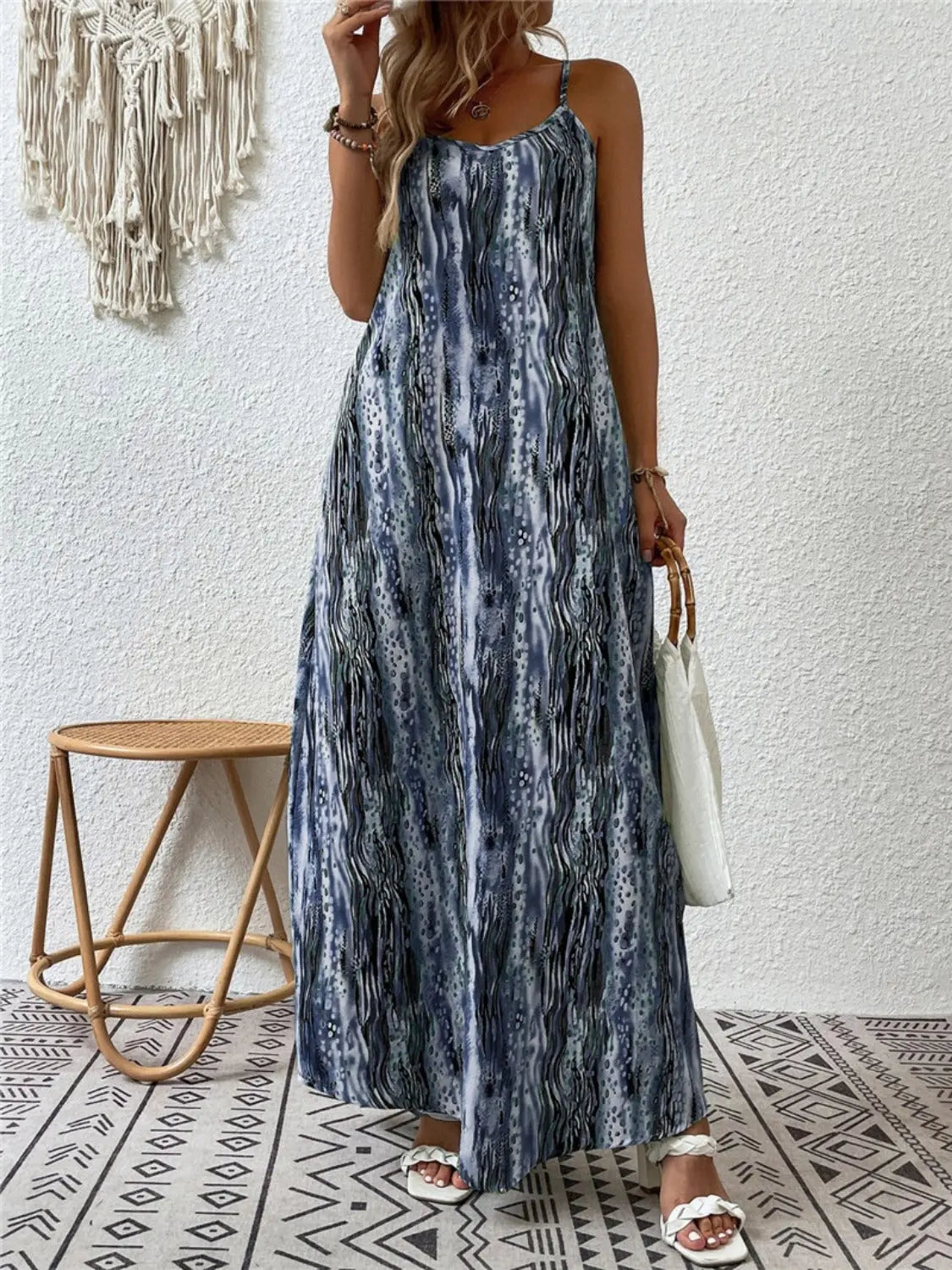 Full Size Printed Scoop Neck Maxi Cami Dress - Be Bliss Boutique