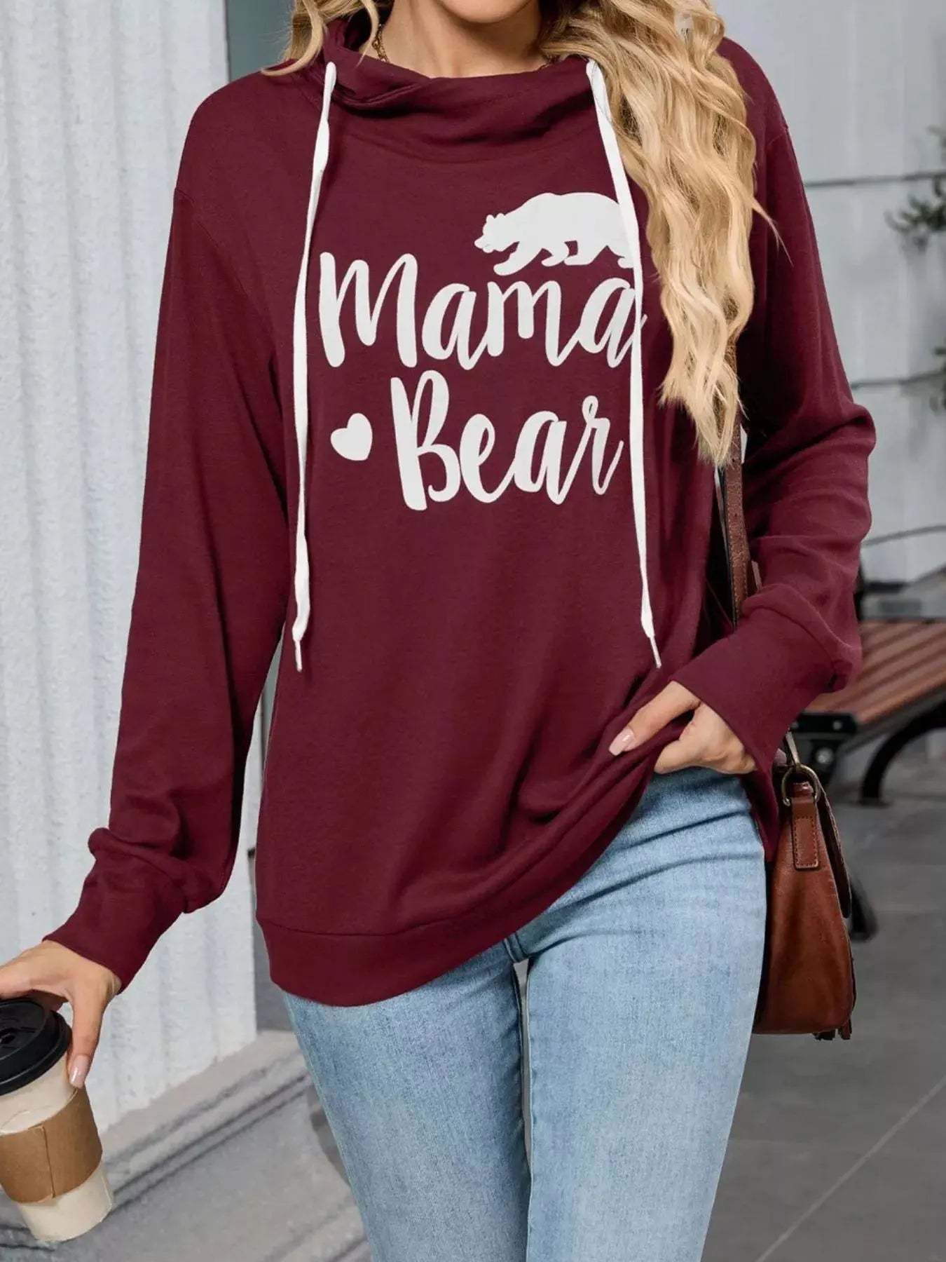 Mama Bear Drawstring Womens Long Sleeve Hoodie - Be Bliss Boutique