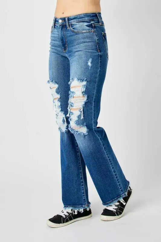Judy Blue Jeans - Full Size Mid Rise Distressed Raw Hem - Be Bliss Boutique