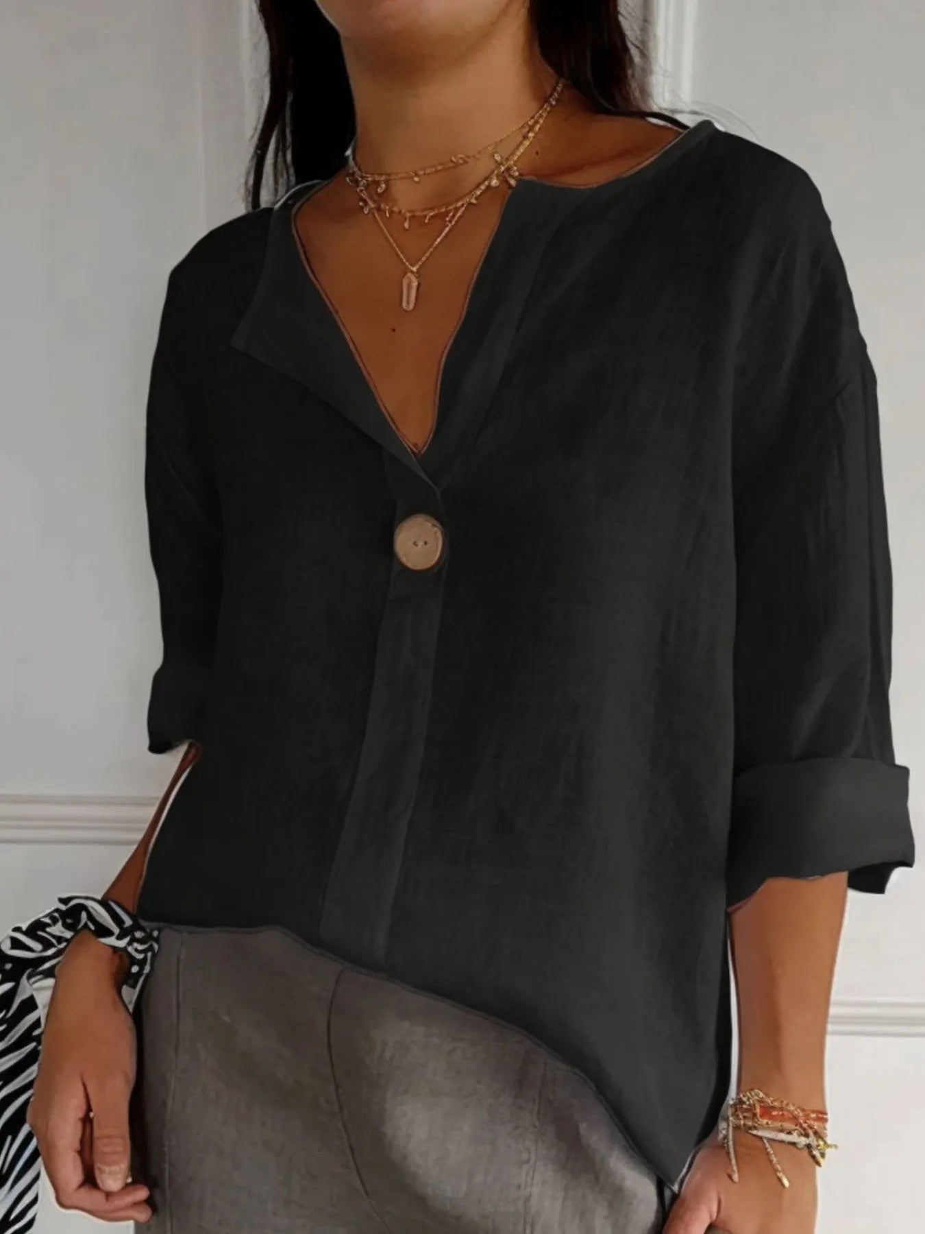 Breezy Button-Front Relaxed Linen Blouse - Be Bliss Boutique