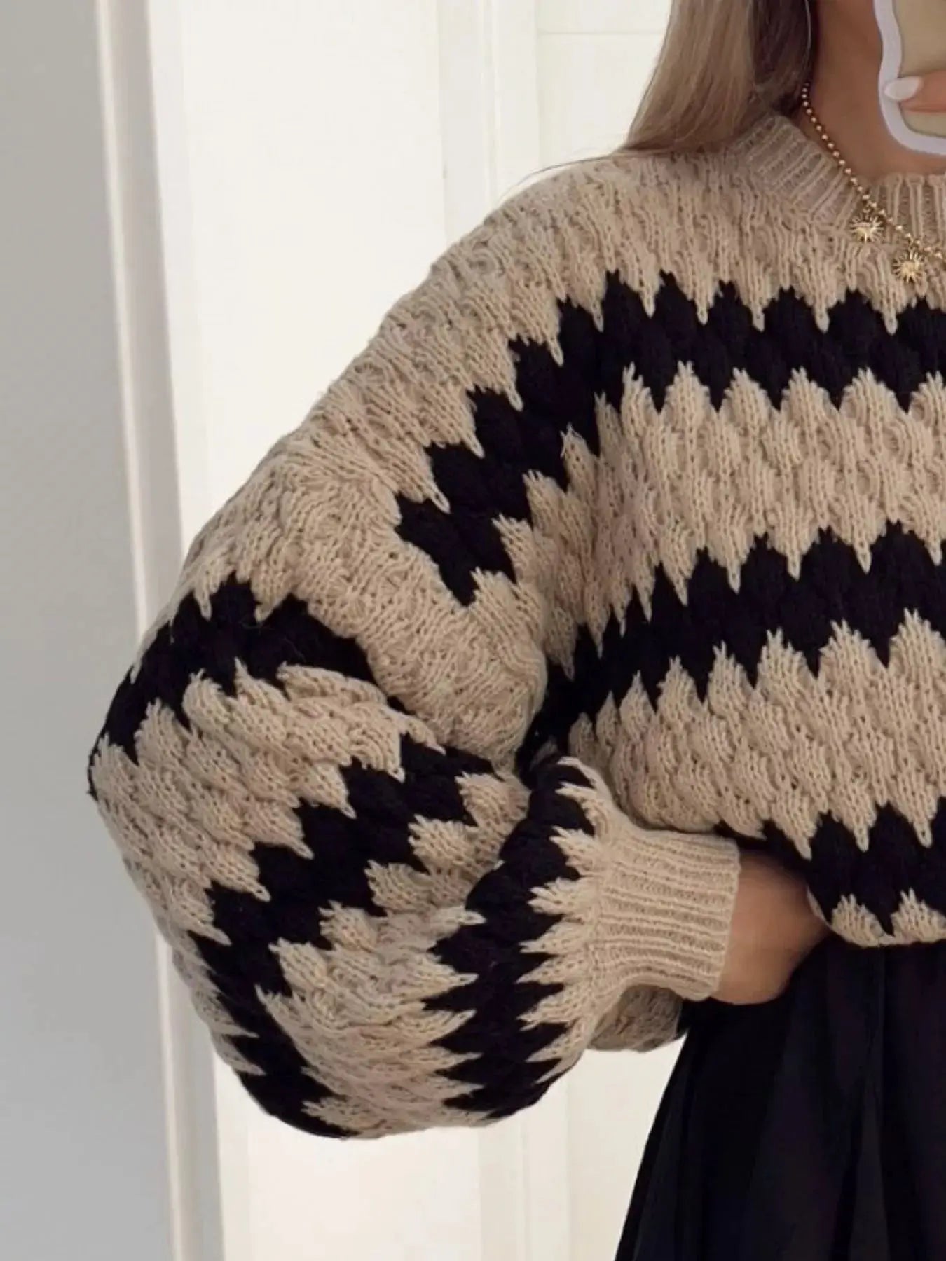 Striped Round Neck Dropped Shoulder Sweater - Be Bliss Boutique