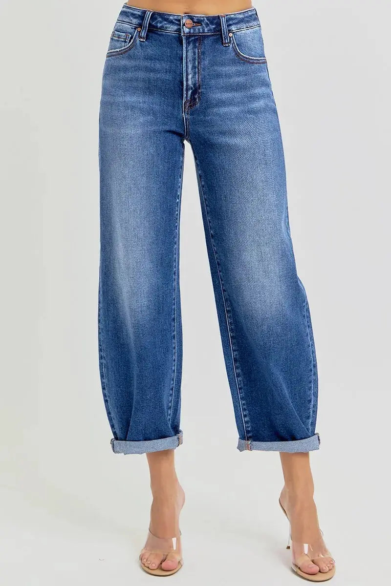 RISEN Jeans - Full/Plus Size High Rise Crop Mild Barrel Jeans - Be Bliss Boutique