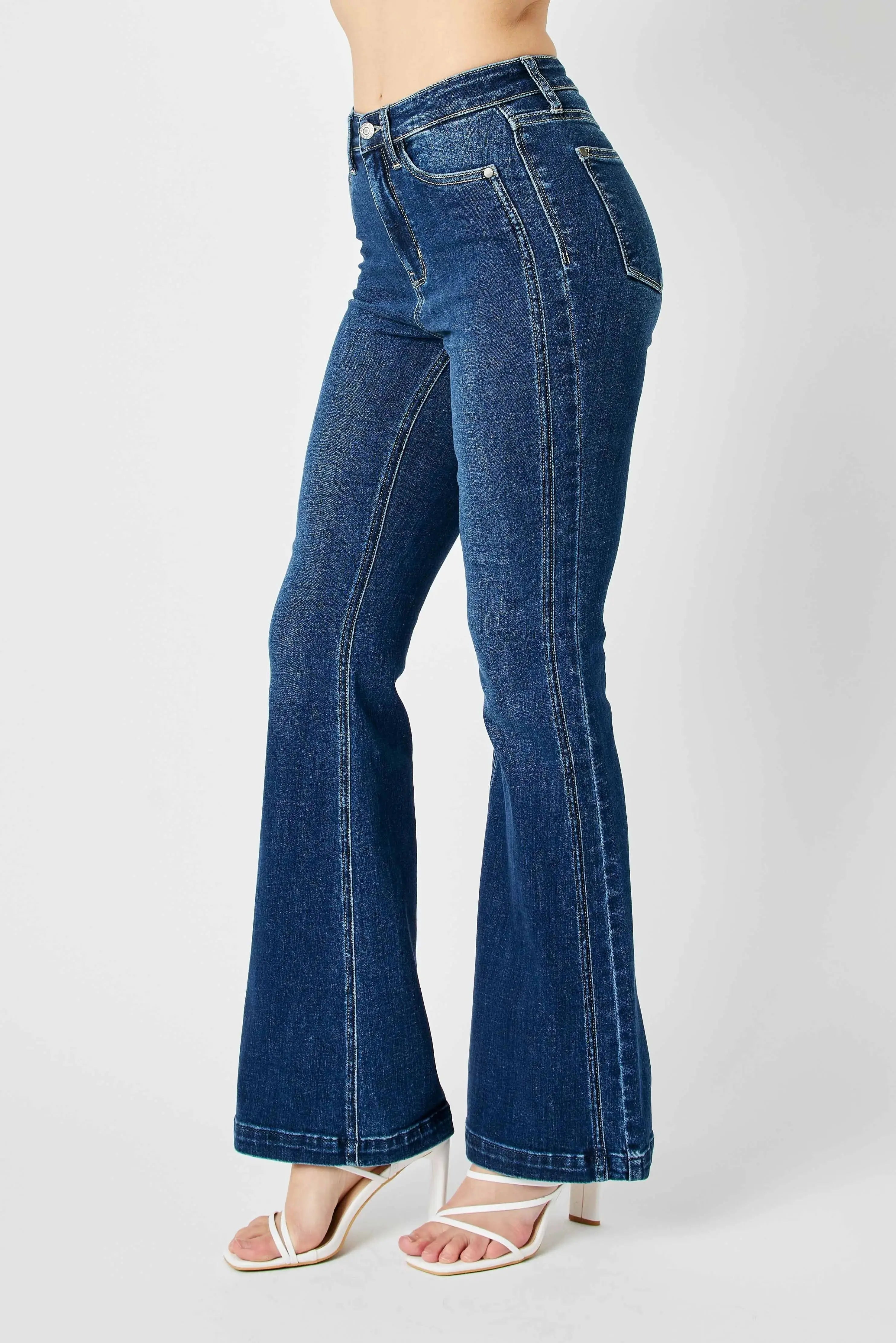 Plus Size High Waist Flare Judy Blue Jeans with Side Seam Detail - Be Bliss Boutique