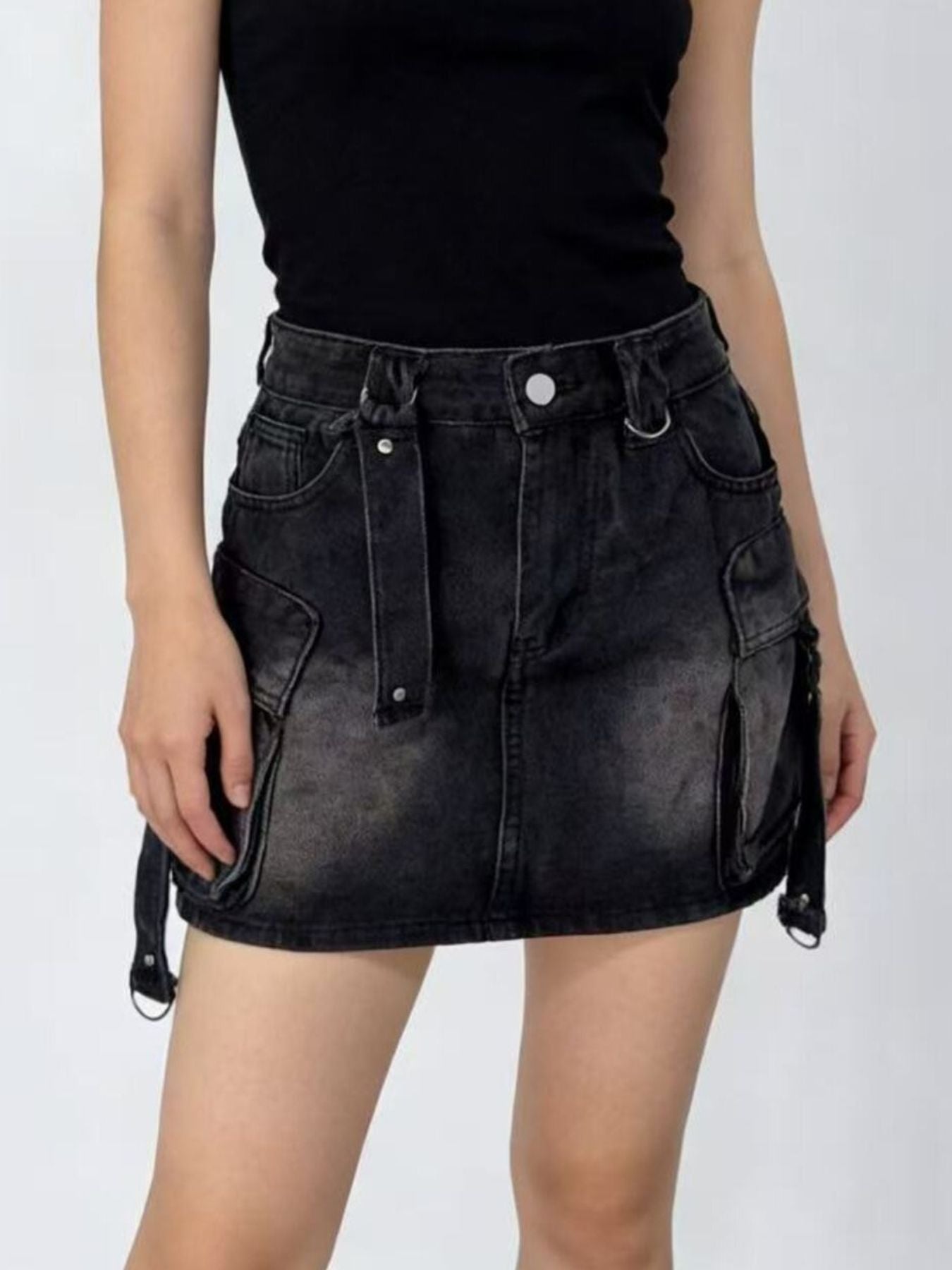Washed Cargo Denim Skirt - Be Bliss Boutique