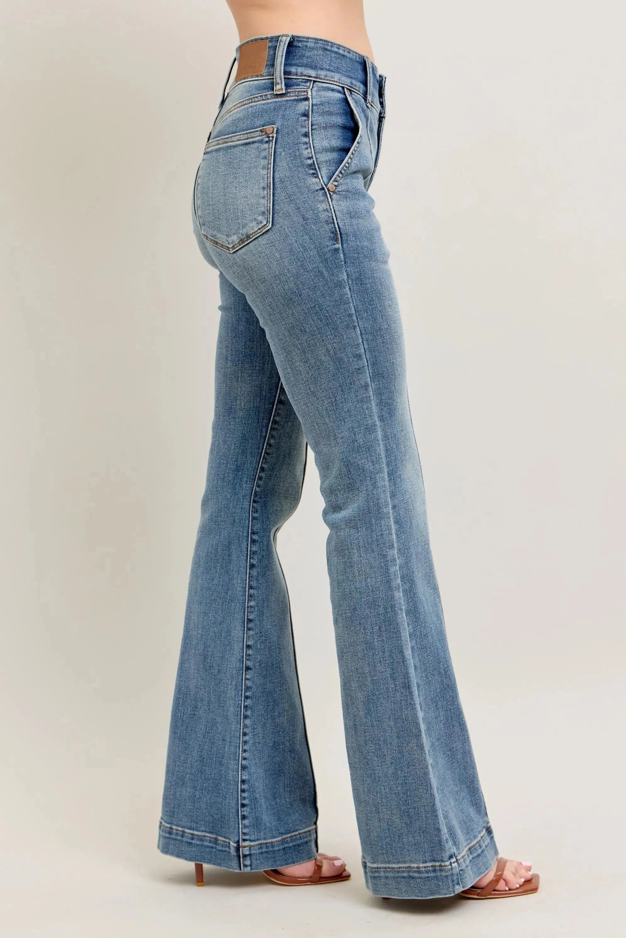 Plus Size High-Waist Flare Denim Judy Blue Jeans with Front Seam Detail - Be Bliss Boutique