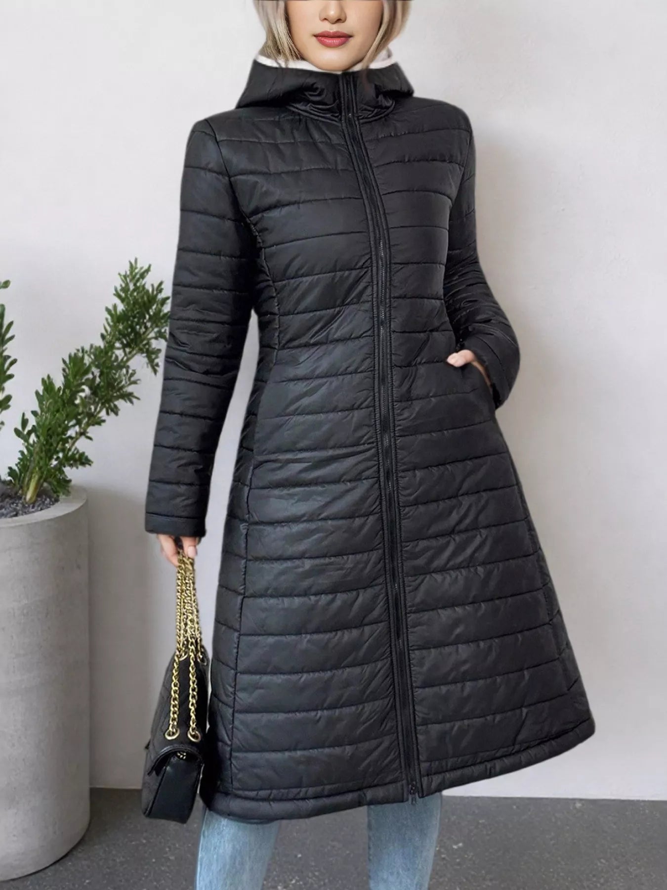 Zip Up Quilted Hooded Puffer Coat -  Be Bliss Boutique