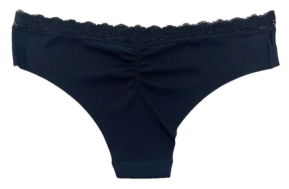 Laser Cut Rib Cheeky with Lace Waist, XS-2X - Be Bliss Boutique
