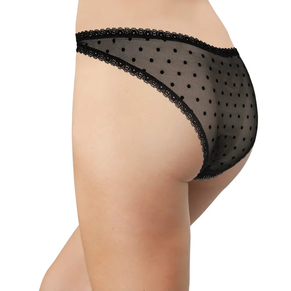 Flocked Polka Dot Mesh Cheeky with Lace Details - Be Bliss Boutique