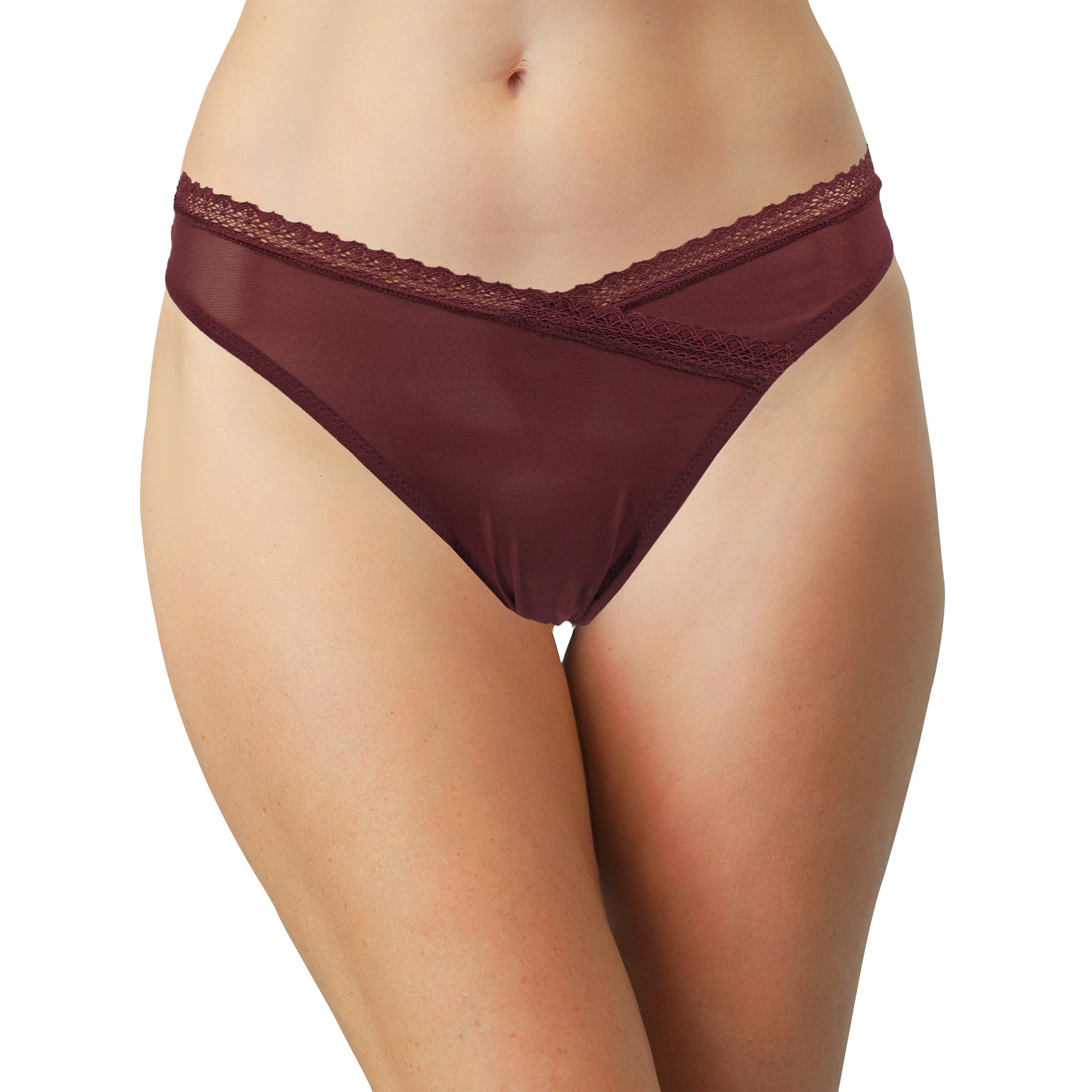 V-Front Mesh Thong with Lace, XS-2X - Be Bliss Boutique