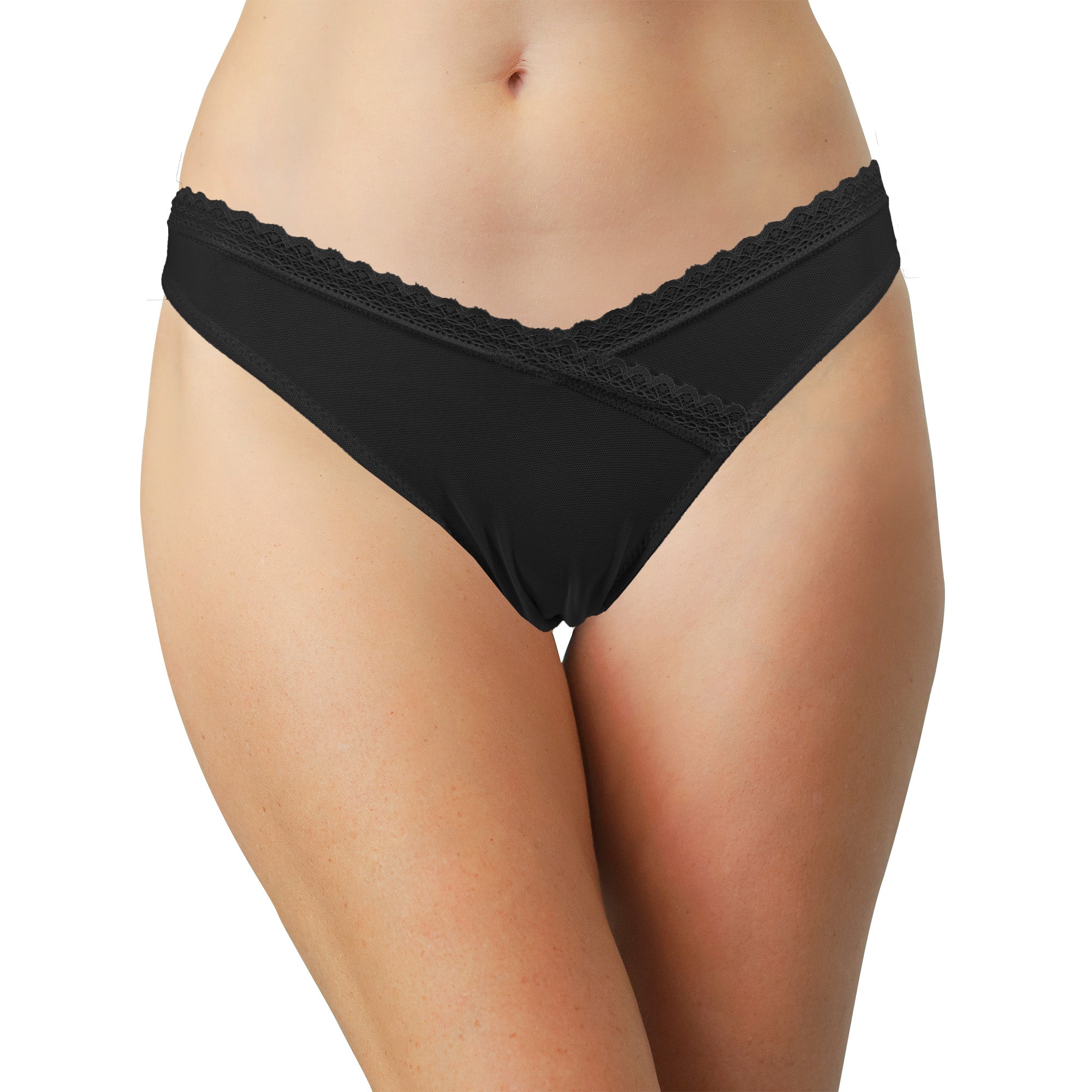 V-Front Mesh Thong with Lace, XS-2X - Be Bliss Boutique