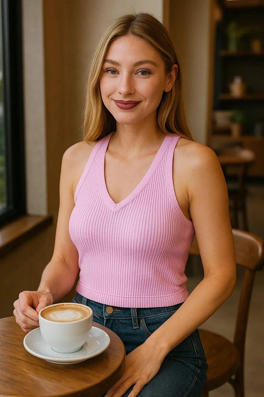 Zenana Pink Ribbed Seamless V Neck Tank with Built in Bra - Be Bliss Boutique