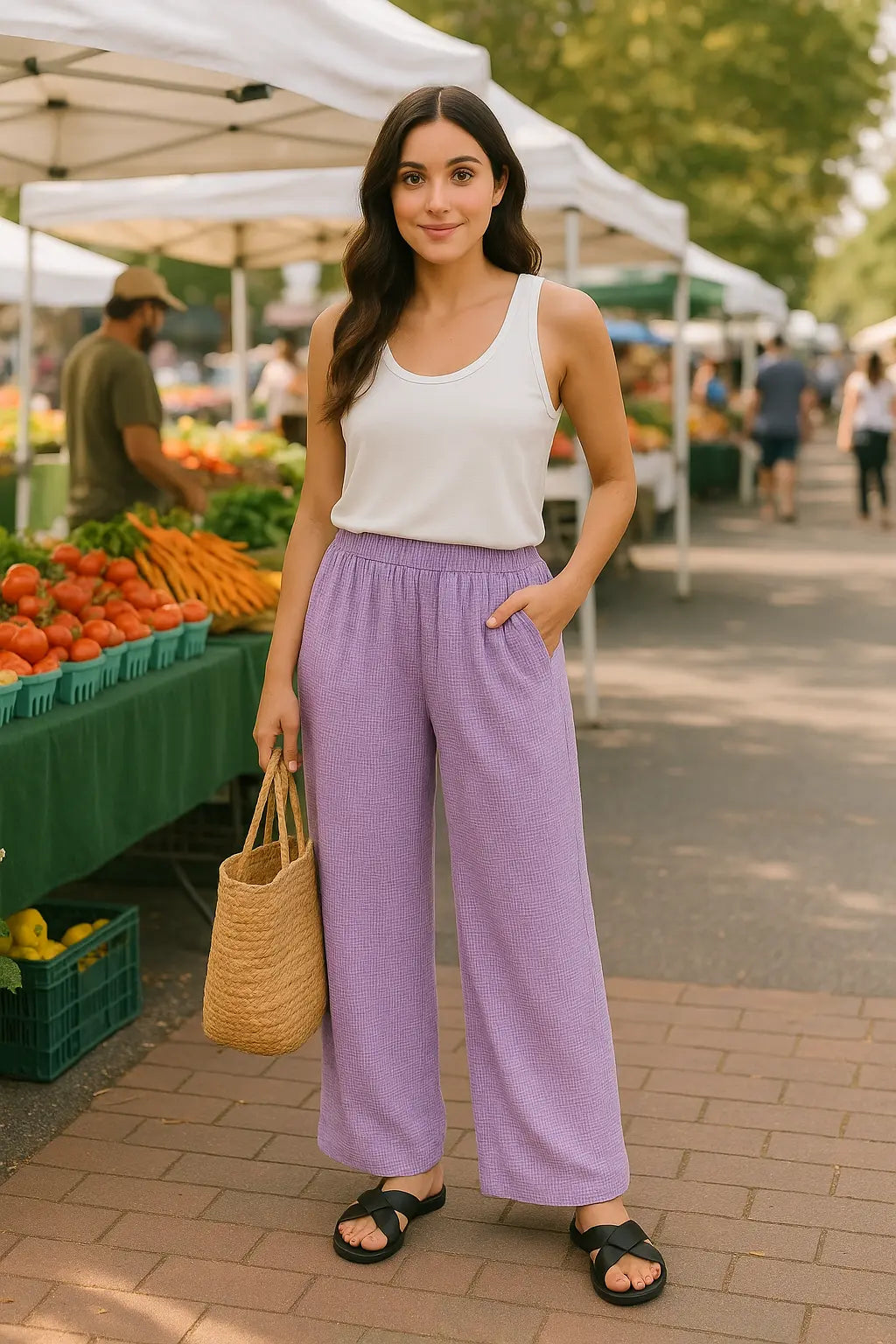 Zenana Lavender Washed Double Gauze Wide Leg Cotton Lounge Pants - Be Bliss Boutique