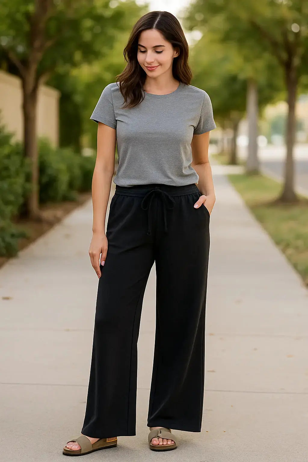 Zenana Black Wide Leg Fleece Sweatpants with Drawstring Waist - Be Bliss Boutique