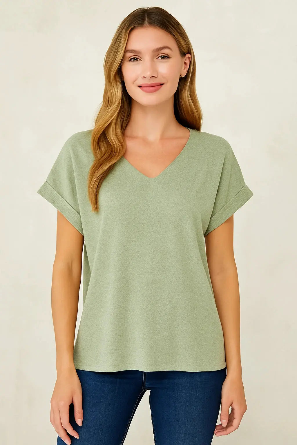 Zenana Soft Melange Hacci V-Neck Relaxed Fit Tee - Be Bliss Boutique