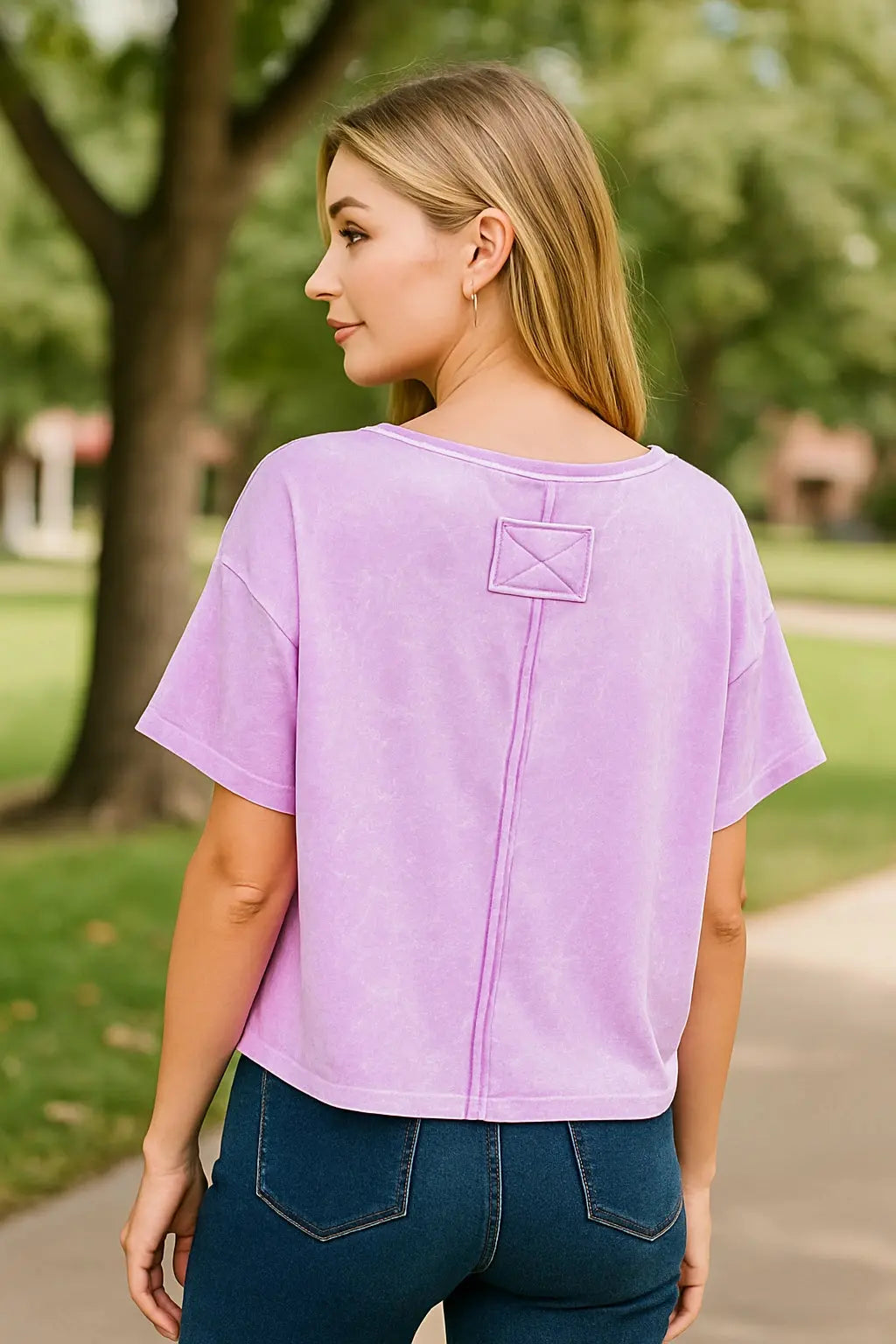 Zenana Lavender Washed Cotton Women's Crop Top Tee - Be Bliss Boutique