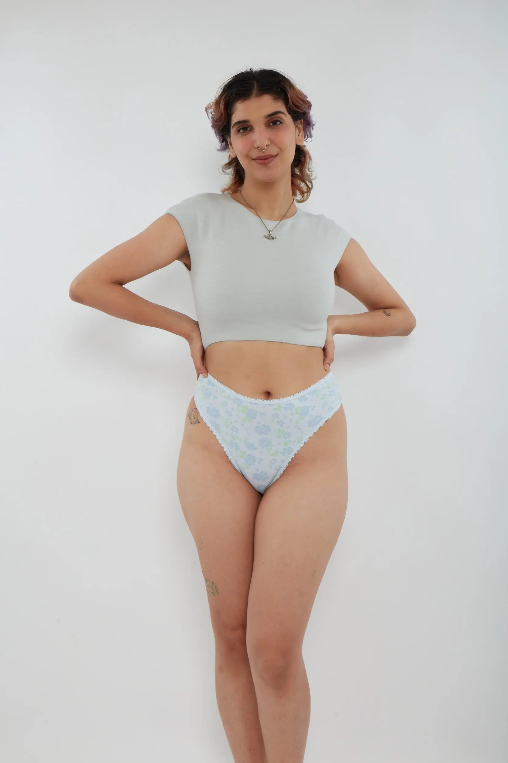 Printed Cotton High Waist Bikini with Picot Trim - Be Bliss Boutique