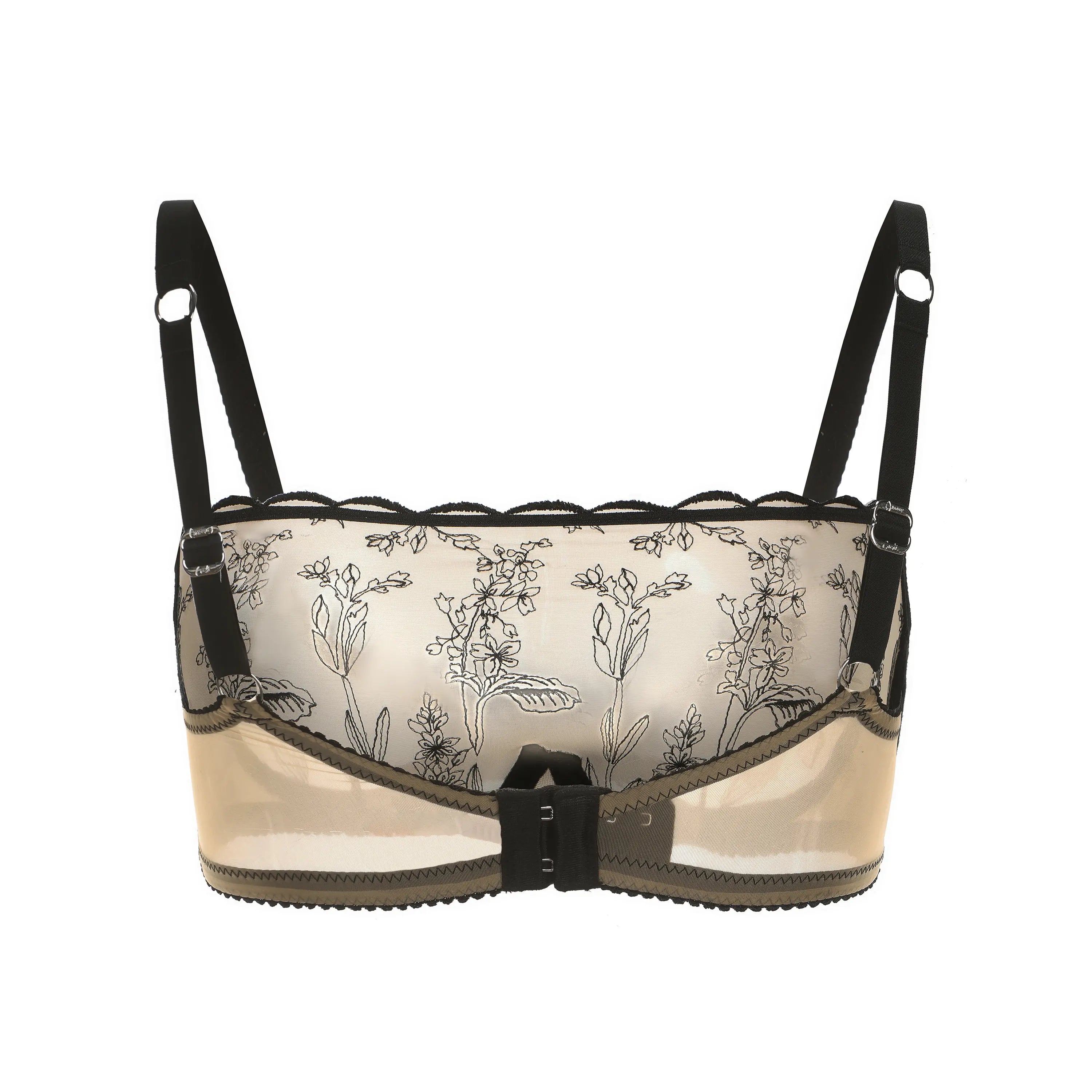Kim High Neck Floral Embroidered Underwire Bra on Jelly Fabric - Be Bliss Boutique
