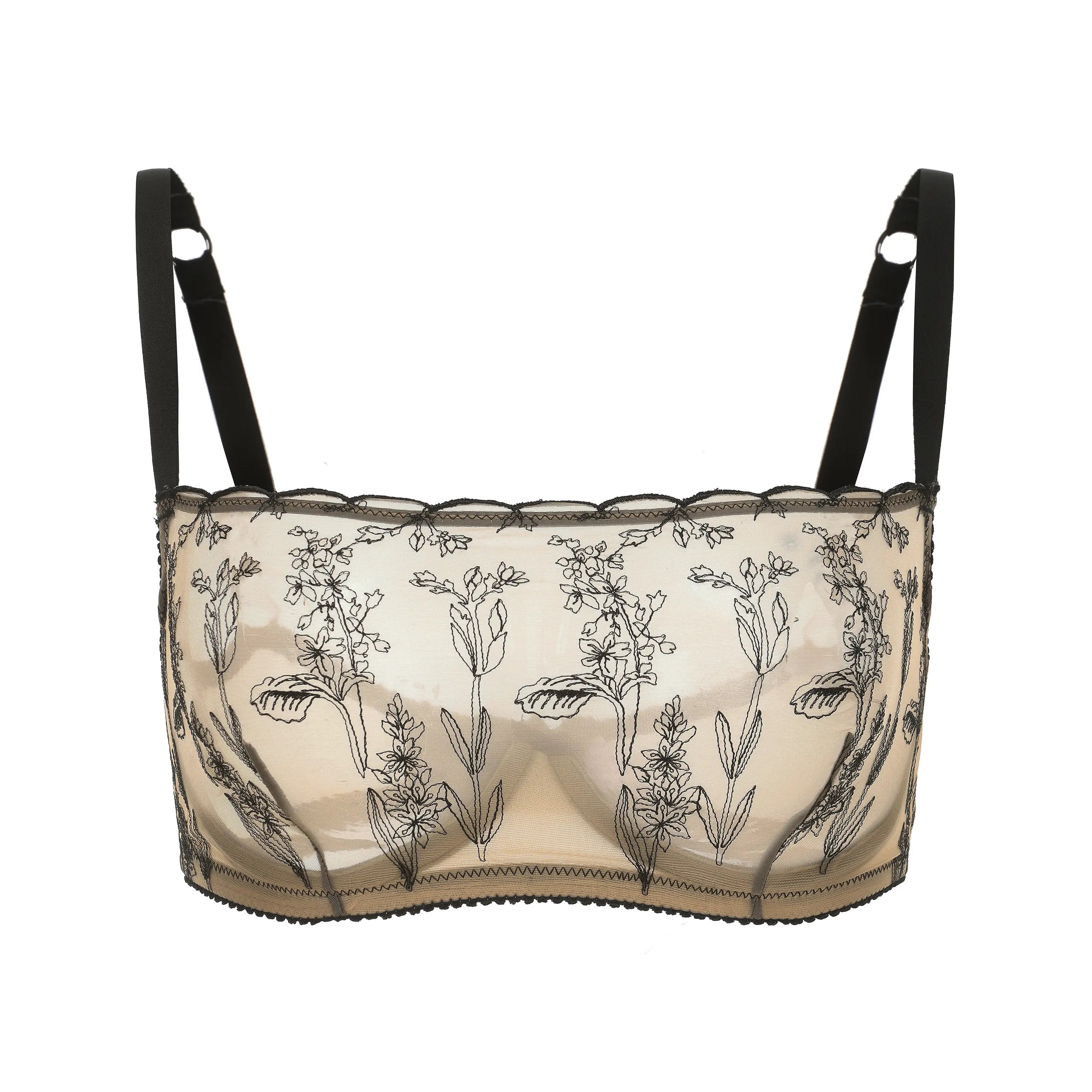 Kim High Neck Floral Embroidered Underwire Bra on Jelly Fabric - Be Bliss Boutique