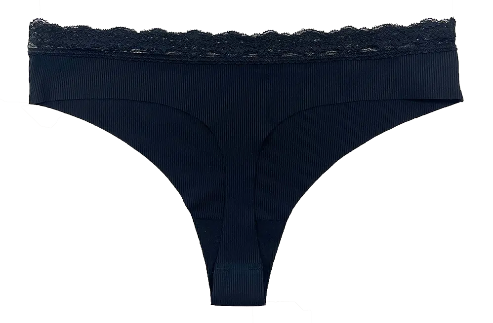 Laser Cut Rib Thong with Lace Waist, XS-2X - Be Bliss Boutique