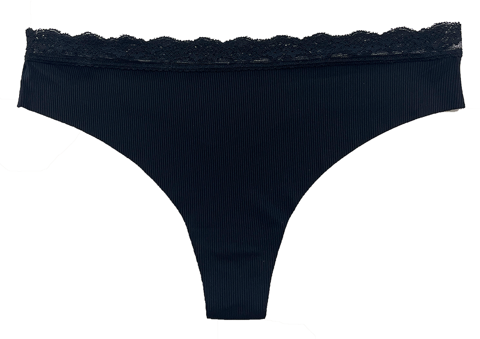 Laser Cut Rib Thong with Lace Waist, XS-2X - Be Bliss Boutique