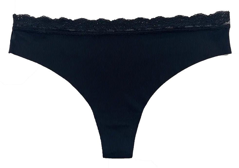 Laser Cut Rib Thong with Lace Waist, XS-2X - Be Bliss Boutique