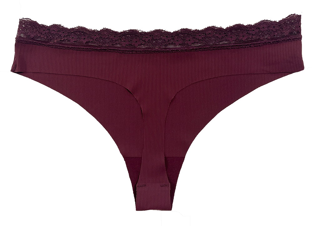 Laser Cut Rib Thong with Lace Waist, XS-2X - Be Bliss Boutique