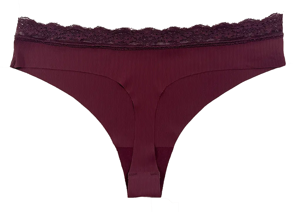 Laser Cut Rib Thong with Lace Waist, XS-2X - Be Bliss Boutique