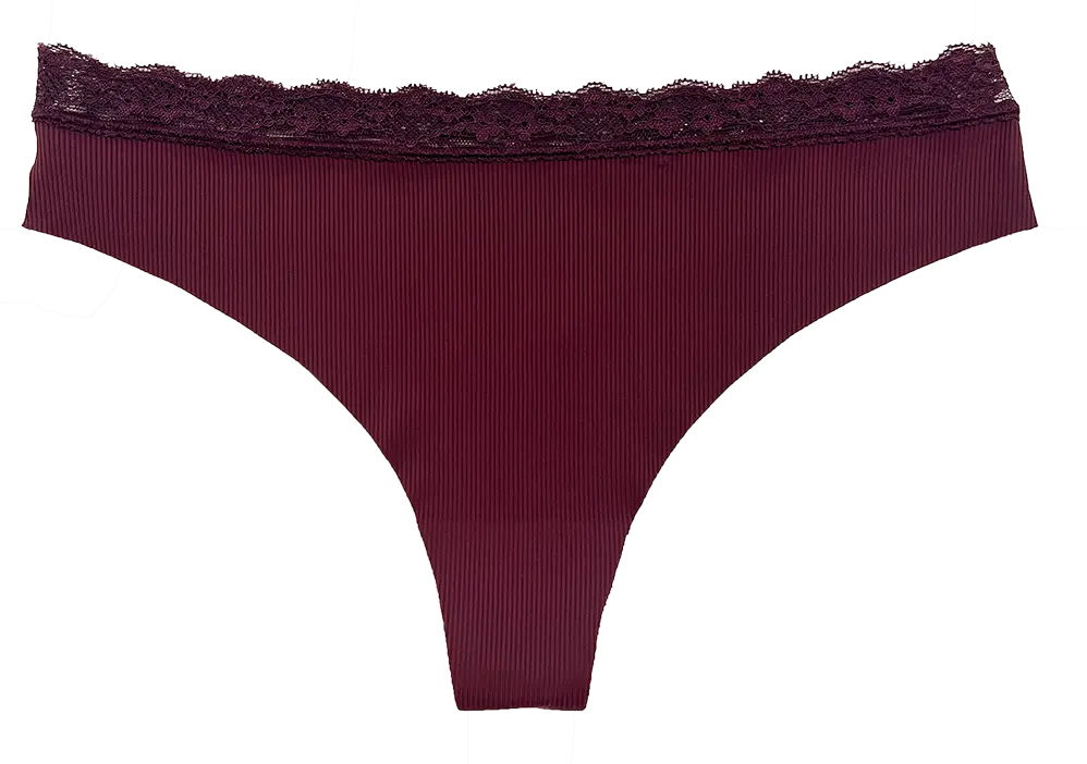 Laser Cut Rib Thong with Lace Waist, XS-2X - Be Bliss Boutique