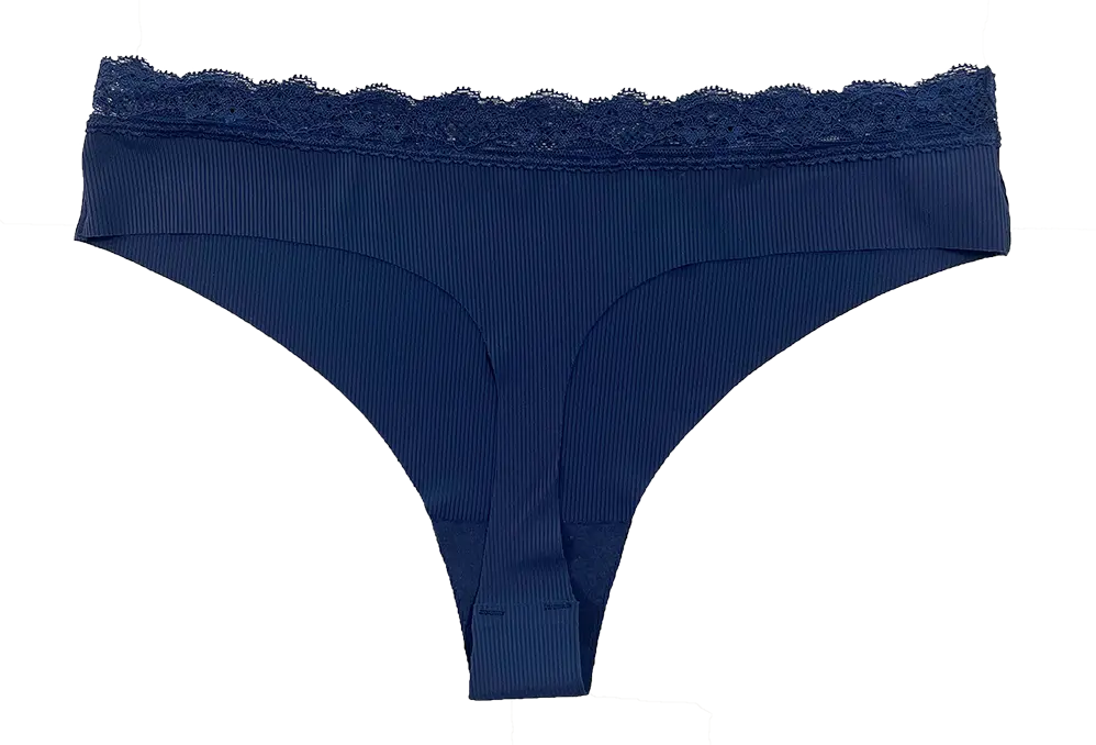 Laser Cut Rib Thong with Lace Waist, XS-2X - Be Bliss Boutique