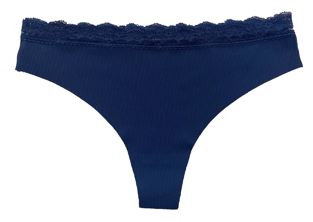 Laser Cut Rib Thong with Lace Waist, XS-2X - Be Bliss Boutique