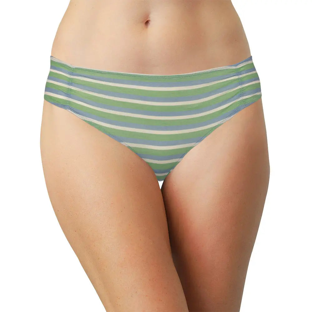 Blue and Green Striped Modal Thong with Ruching - Be Bliss Boutique
