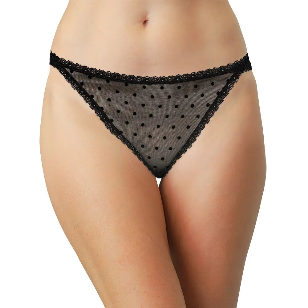Flocked Polka Dot Mesh Thong with Lace Details - Be Bliss Boutique