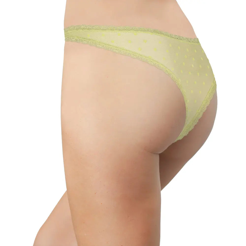 Flocked Polka Dot Mesh Thong with Lace Details - Be Bliss Boutique