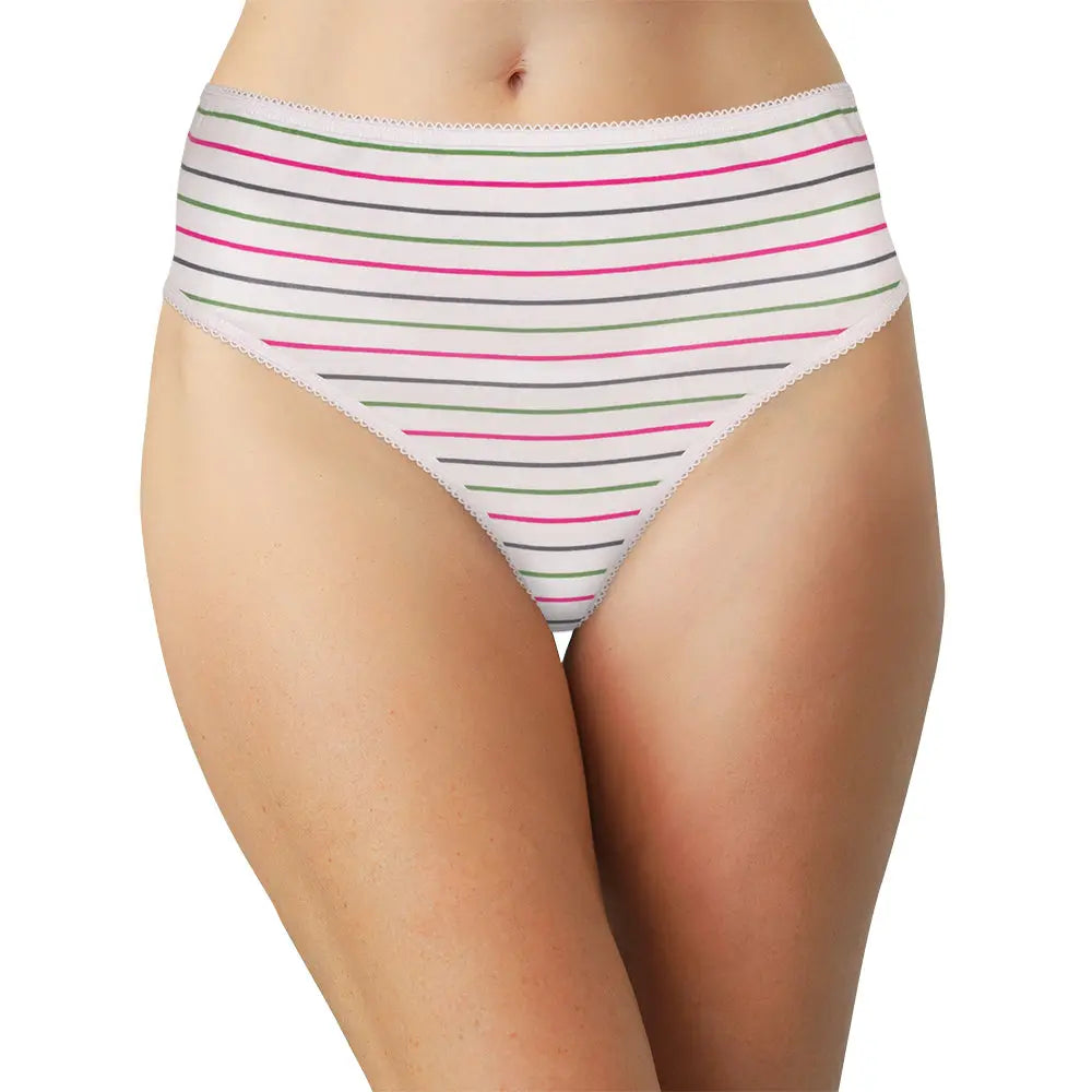 Printed Cotton High Waist Thong with Picot Trim - Be Bliss Boutique