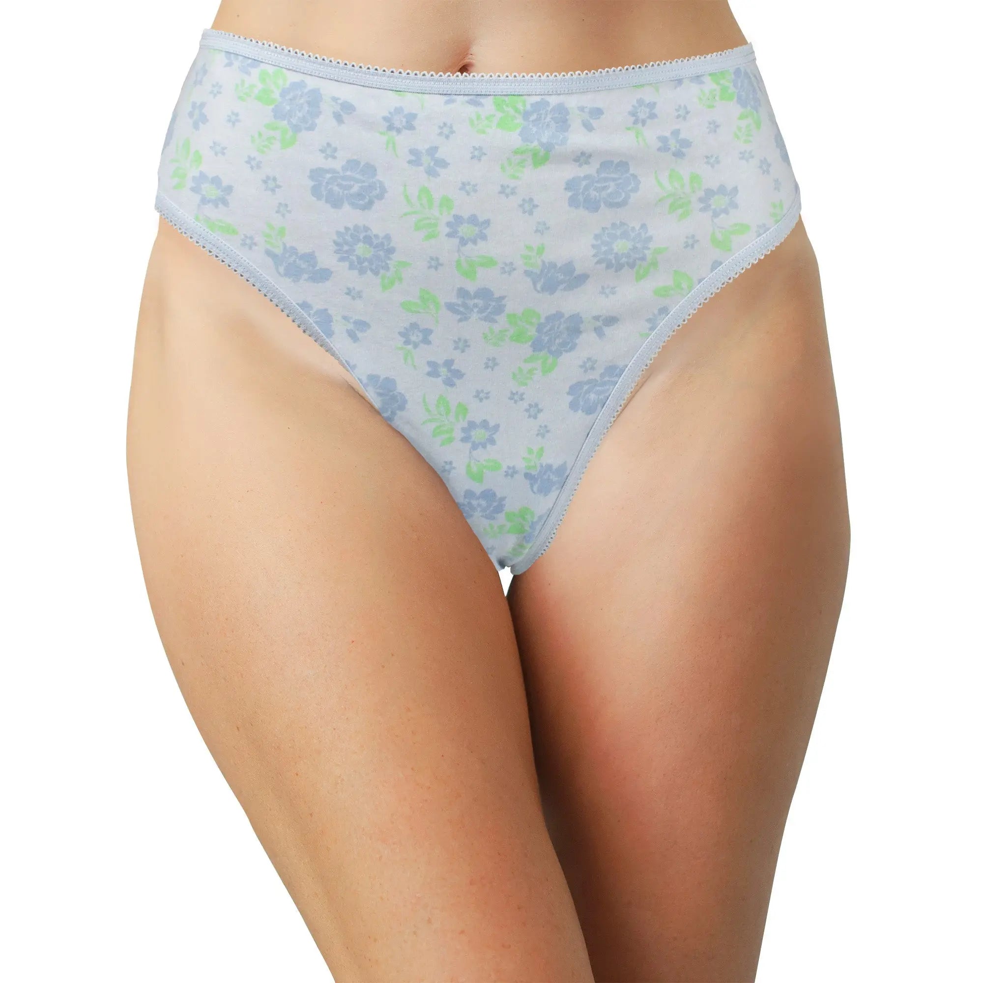 Printed Cotton High Waist Thong with Picot Trim - Be Bliss Boutique