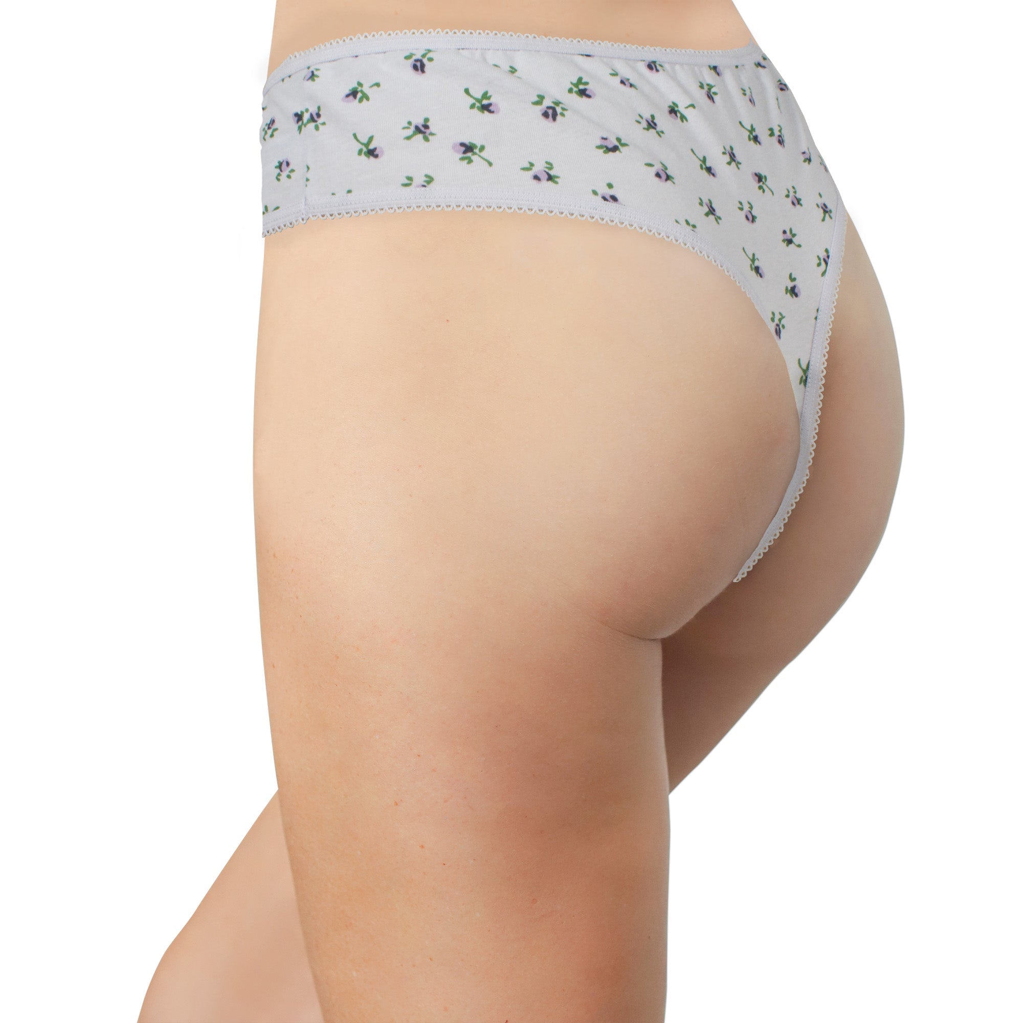 Printed Cotton High Waist Thong with Picot Trim - Be Bliss Boutique