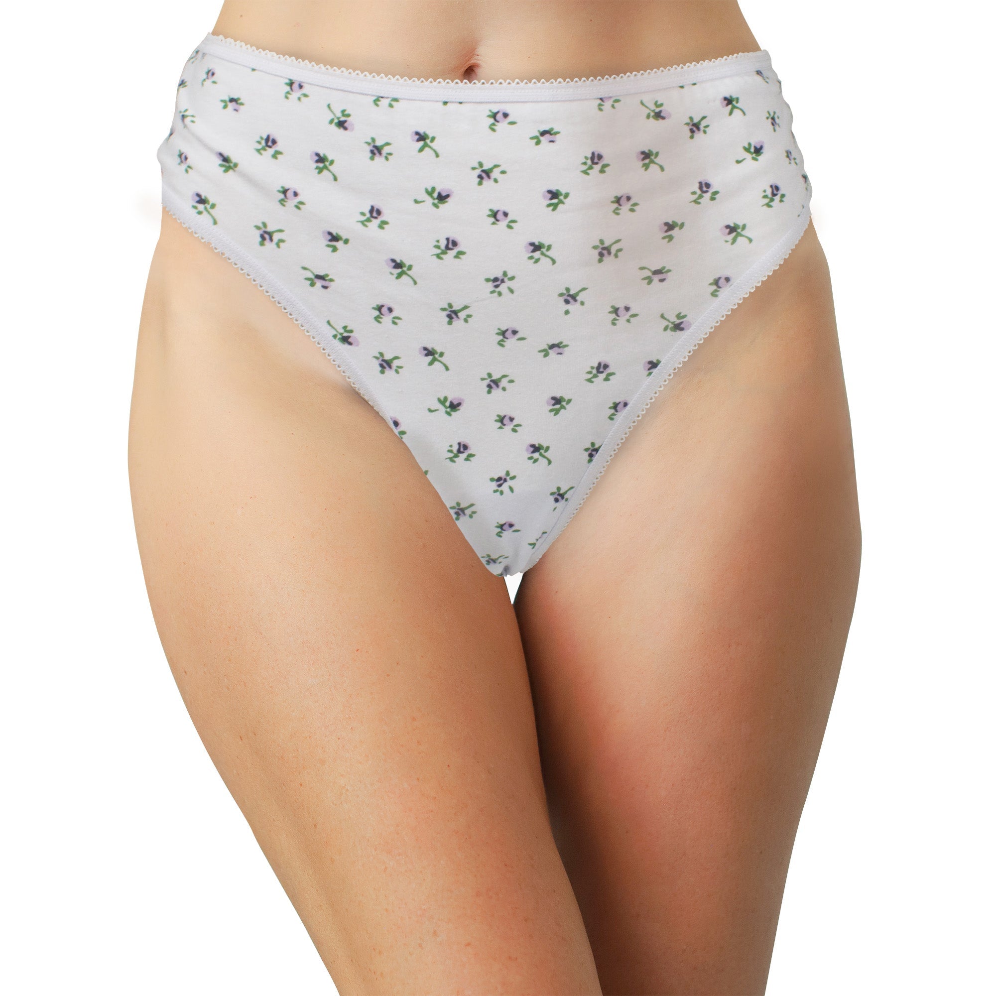 Printed Cotton High Waist Thong with Picot Trim - Be Bliss Boutique