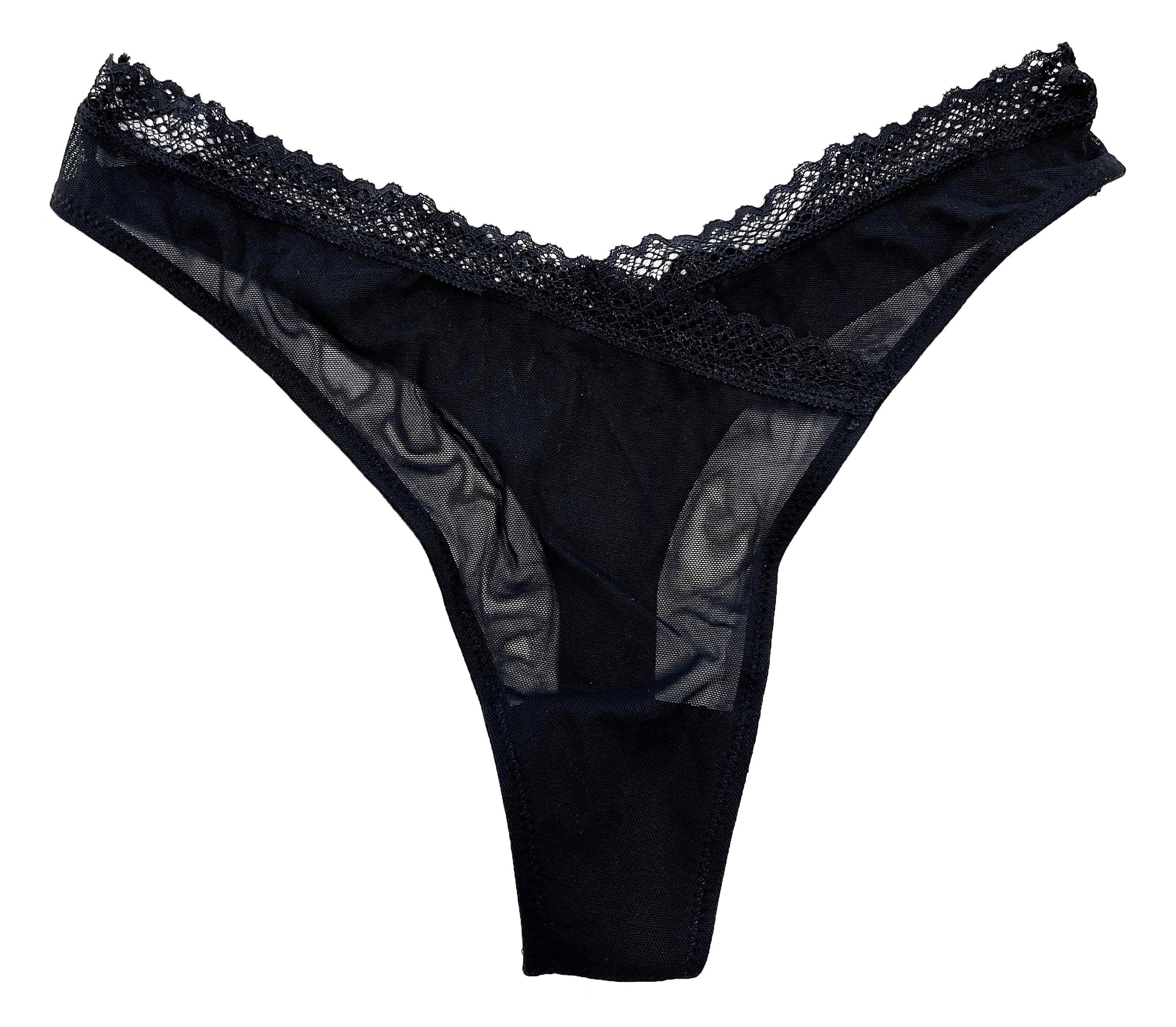 V-Front Mesh Thong with Lace, XS-2X - Be Bliss Boutique