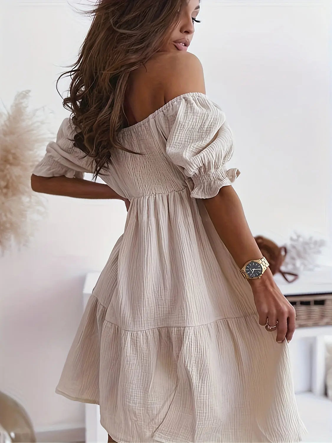 Full Size Ruffled Off Shoulder Short Sleeve Dress - Be Bliss Boutique