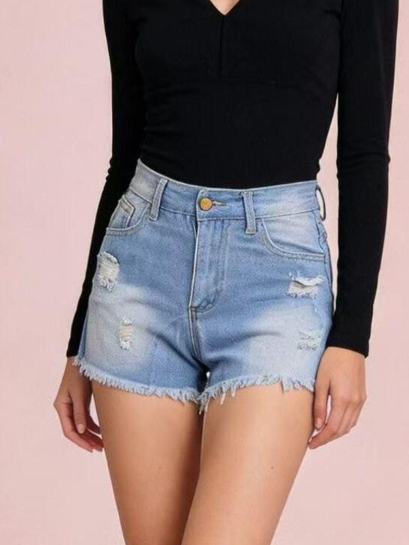 Distressed Frayed Hem Denim Shorts - Be Bliss Boutique