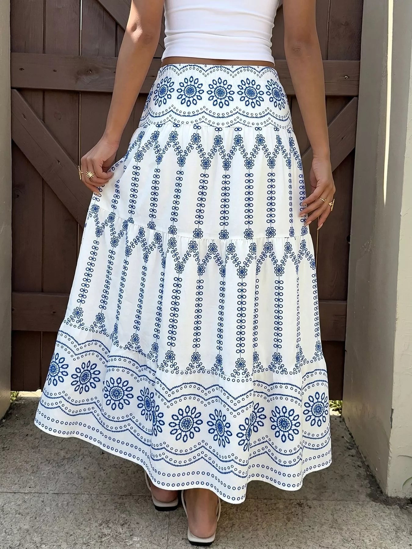 Printed Tiered Maxi Skirt - Be Bliss Boutique