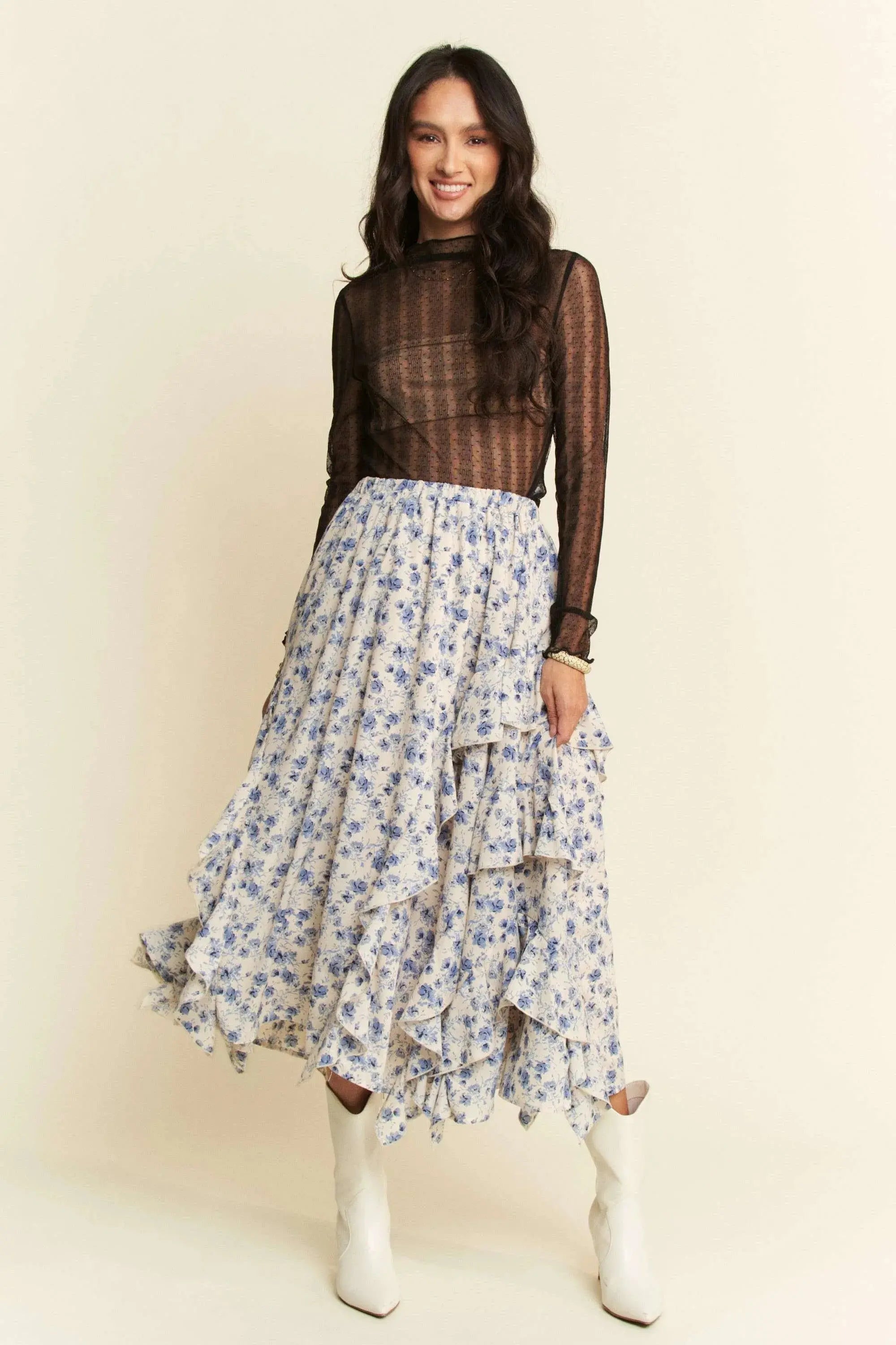 Davi & Dani Black Long Sleeve Lace Turtleneck Sheer Mesh Top - Be Bliss Boutique