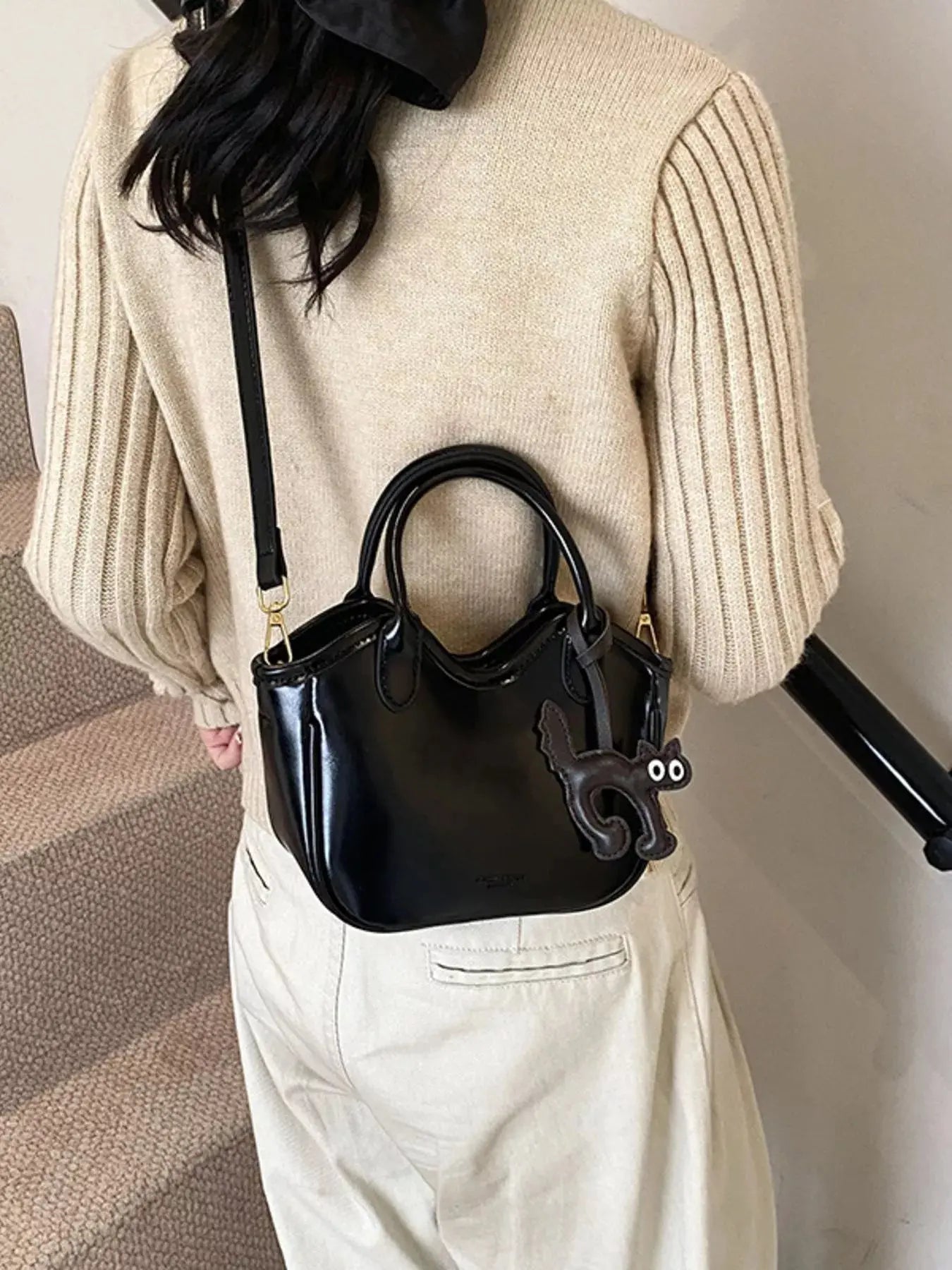 Cat Charm PU Leather Crossbody Bag - Be Bliss Boutique