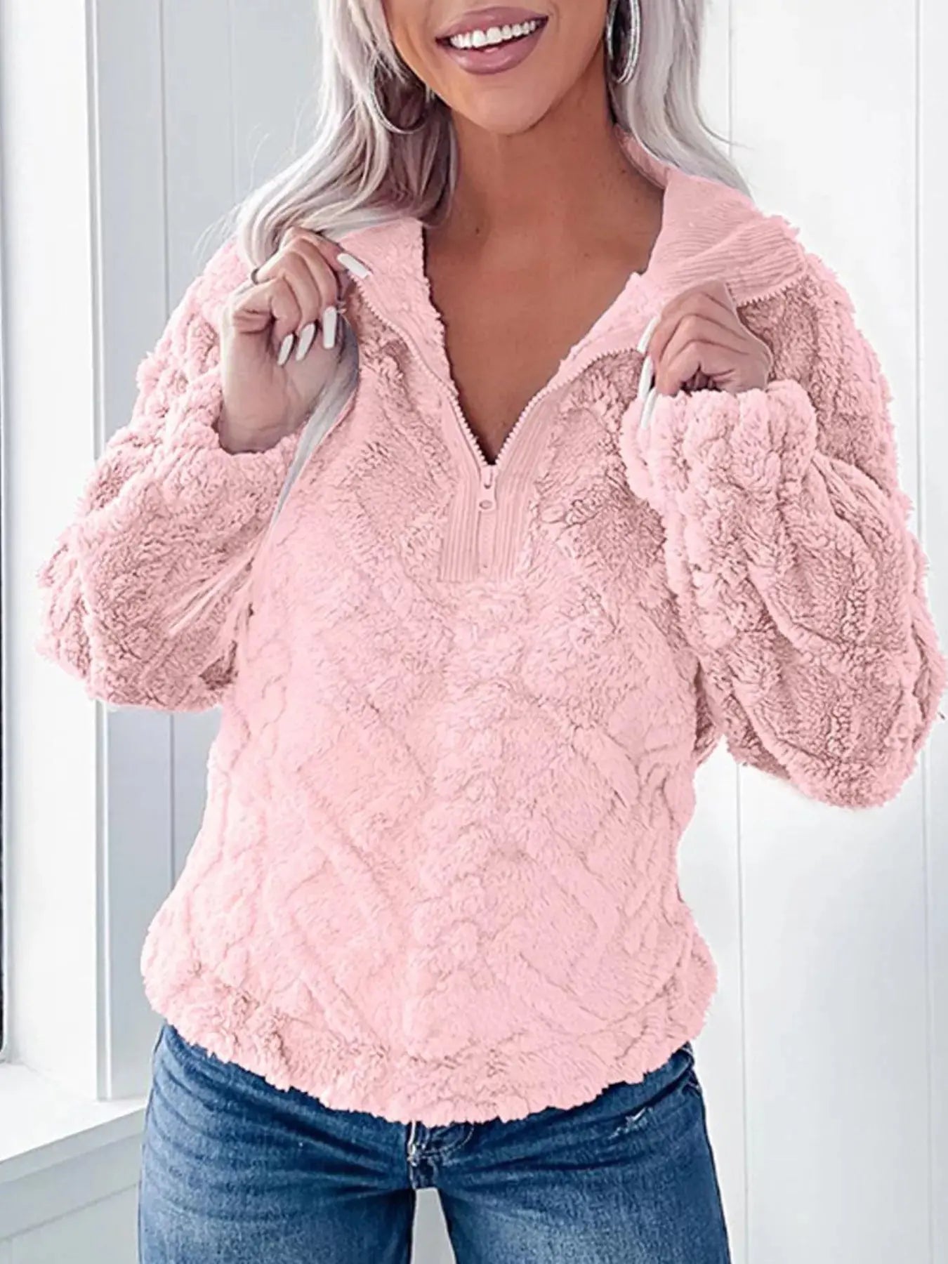 Cozy Fleece Quarter Zip Sweatshirt - Be Bliss Boutique