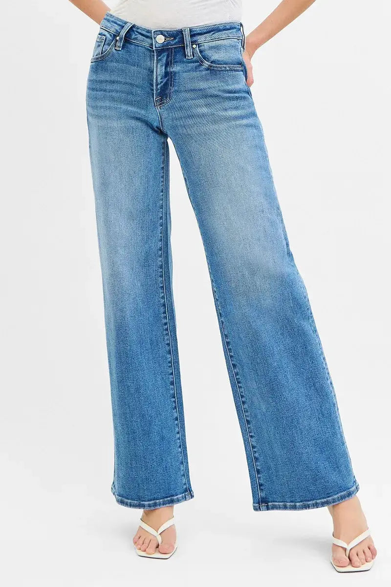 Full Size/Plus Size Low Rise Wide Leg RISEN Jeans - Be Bliss Boutique