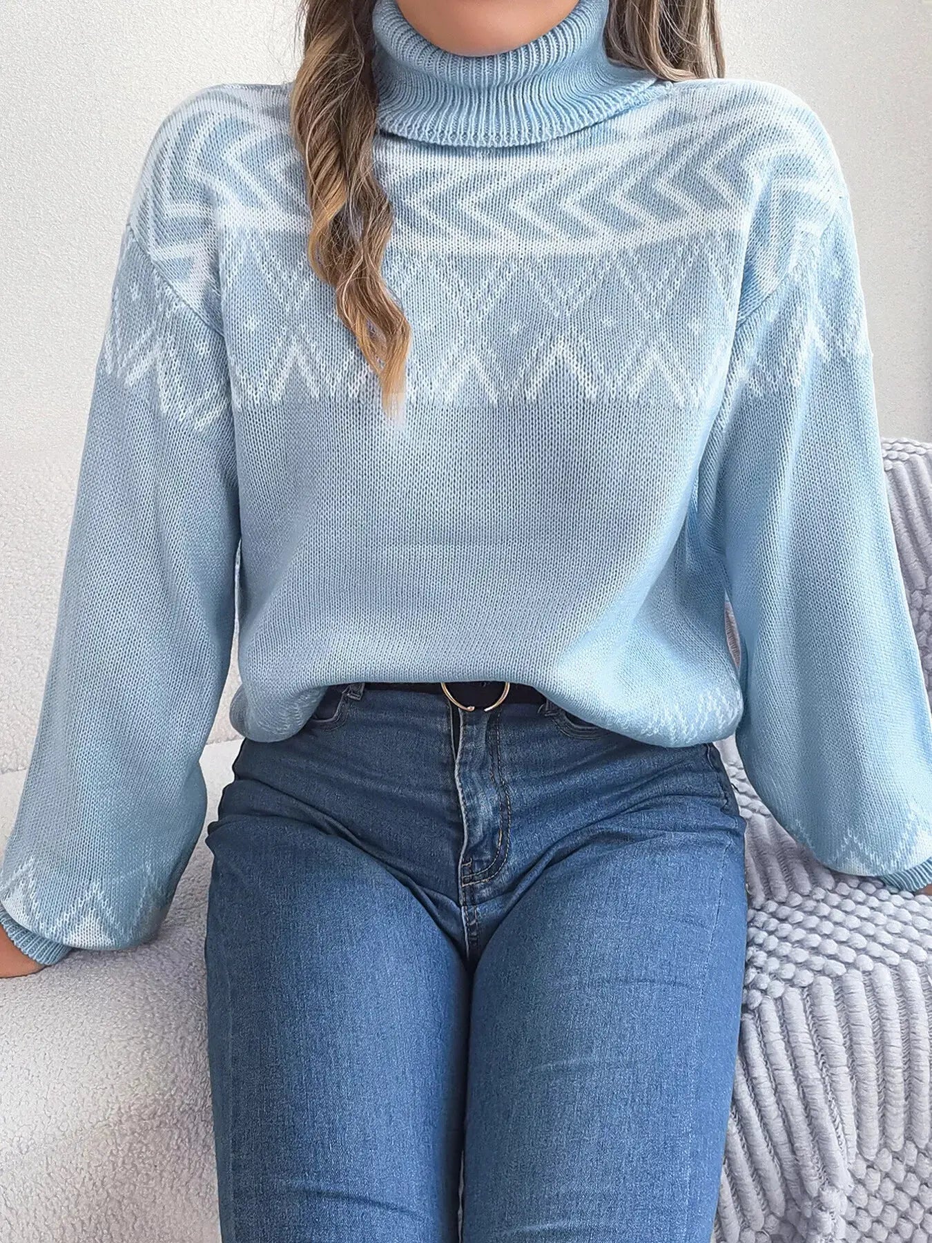 Turtleneck Dropped Shoulder Sweater - Be Bliss Boutique