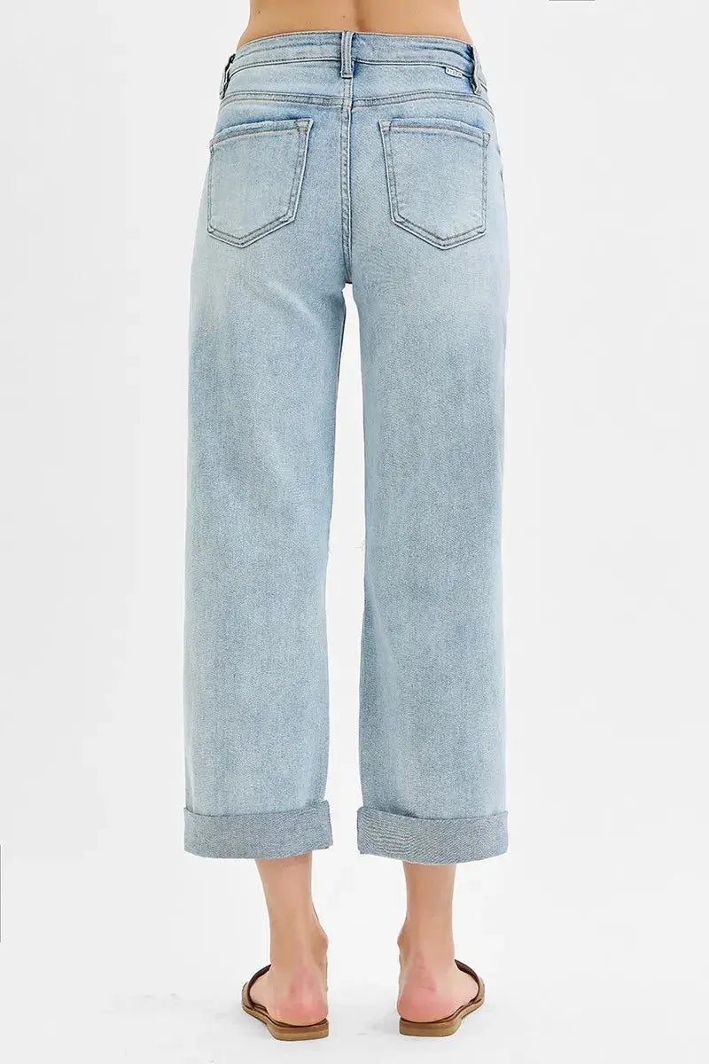 Full Size/Plus Size Mid Rise Fit Boyfriend RISEN Jeans with Cuff - Be Bliss Boutique