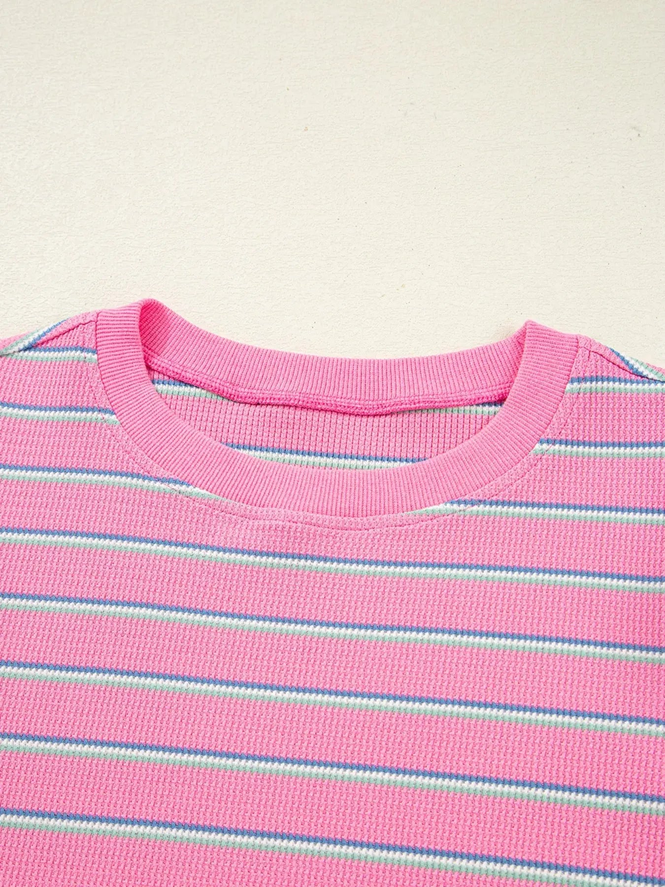 Striped Round Neck Textured Knit Long Sleeve Top - Be Bliss Boutique