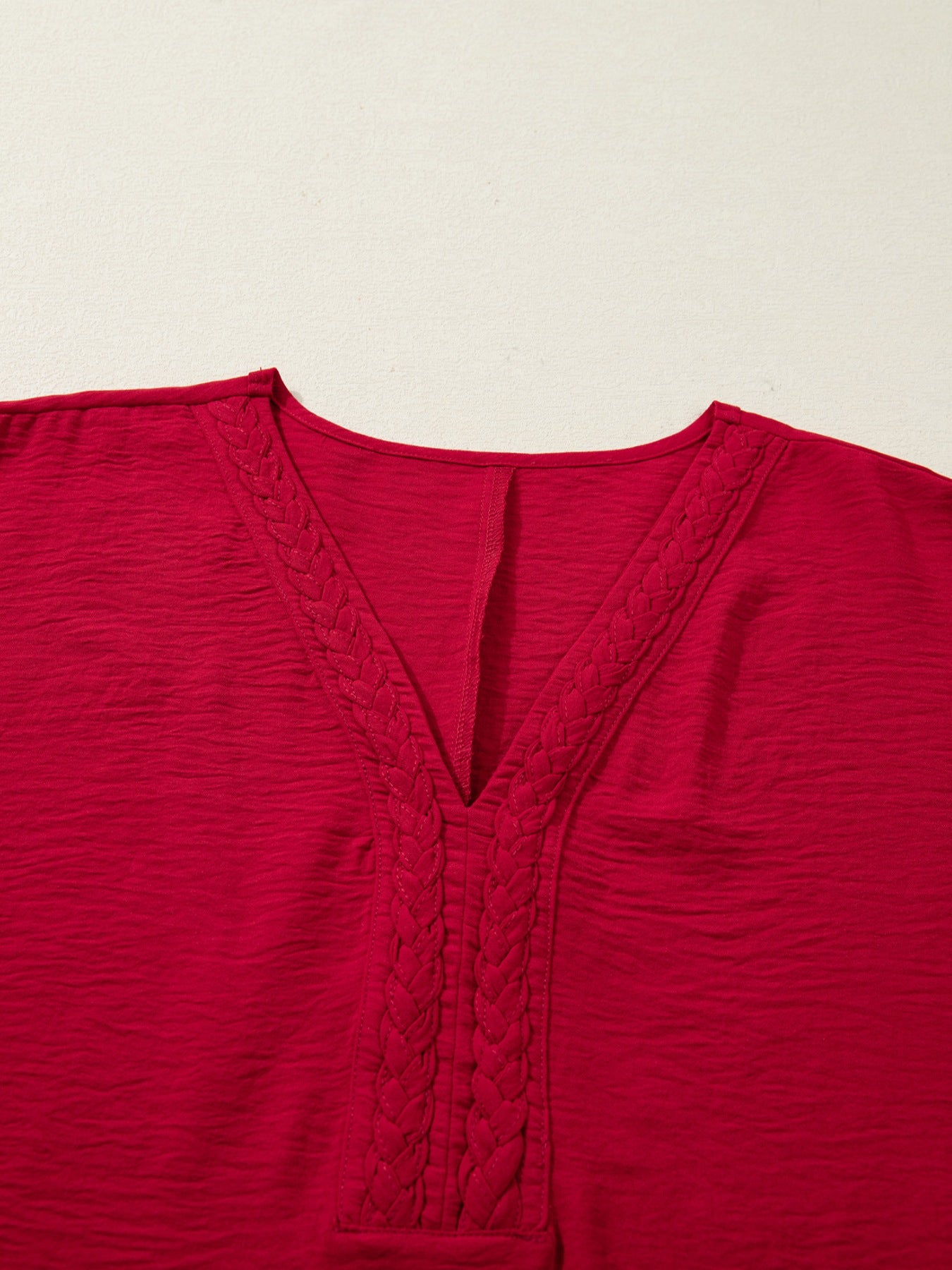 Women's Braided Detail V-Neck Half Sleeve Blouse - Be Bliss Boutique